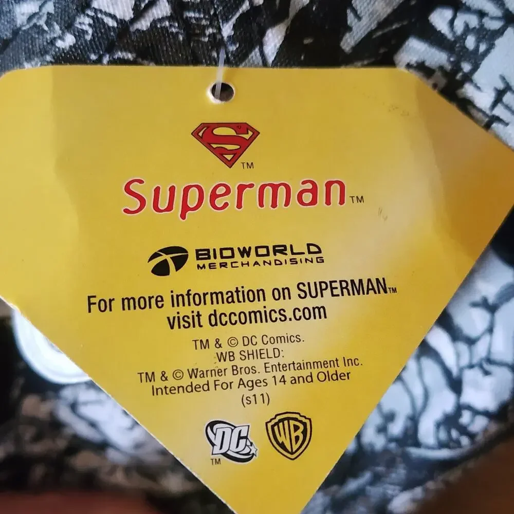 Bioworld Superman DC Comics Flatbill Fitted Hat Men's Black White Comic Print